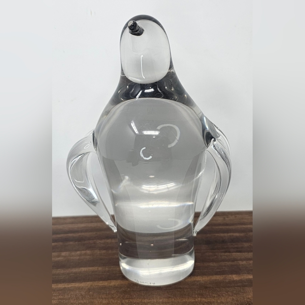 Vintage 1974 Penguin Crystal Art Glass Hand-Blown Figurine Paperweight Clear 6" - Picture 1 of 11